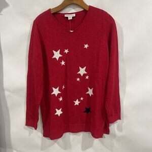 Coldwater Creek Sz S Red Sweater Patriotic Stars USA July 4th Tunic New $79